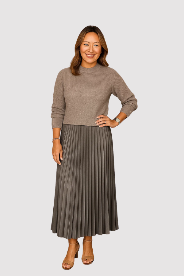 Damen Plisseekleid elastischer Bund fließend feminin Passform vielseitig elegant