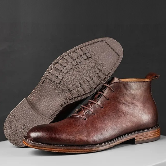 Herren Stiefel Leder elegant rutschfest Zuglasche bequem klassisch Alltag Business Casual