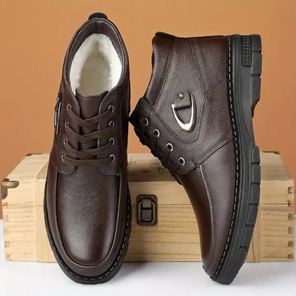 Herren Winterstiefel Leder gefüttert rutschfest Fleece warm Knöchelhoch Reißverschluss Schnürung Alltag Schuhe