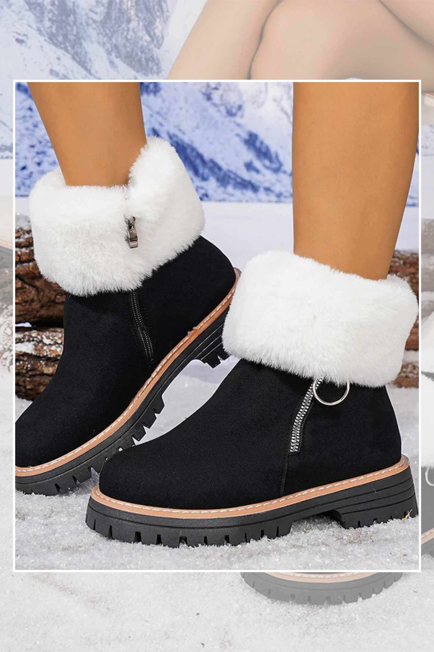 Damen Schneestiefel Kunstpelz Reißverschluss rutschfest warm bequem