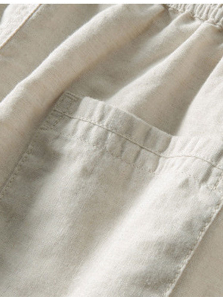 Herren Leinenhemd und Leinenhose Set Sommer Zweiteiler Freizeitanzug atmungsaktiv