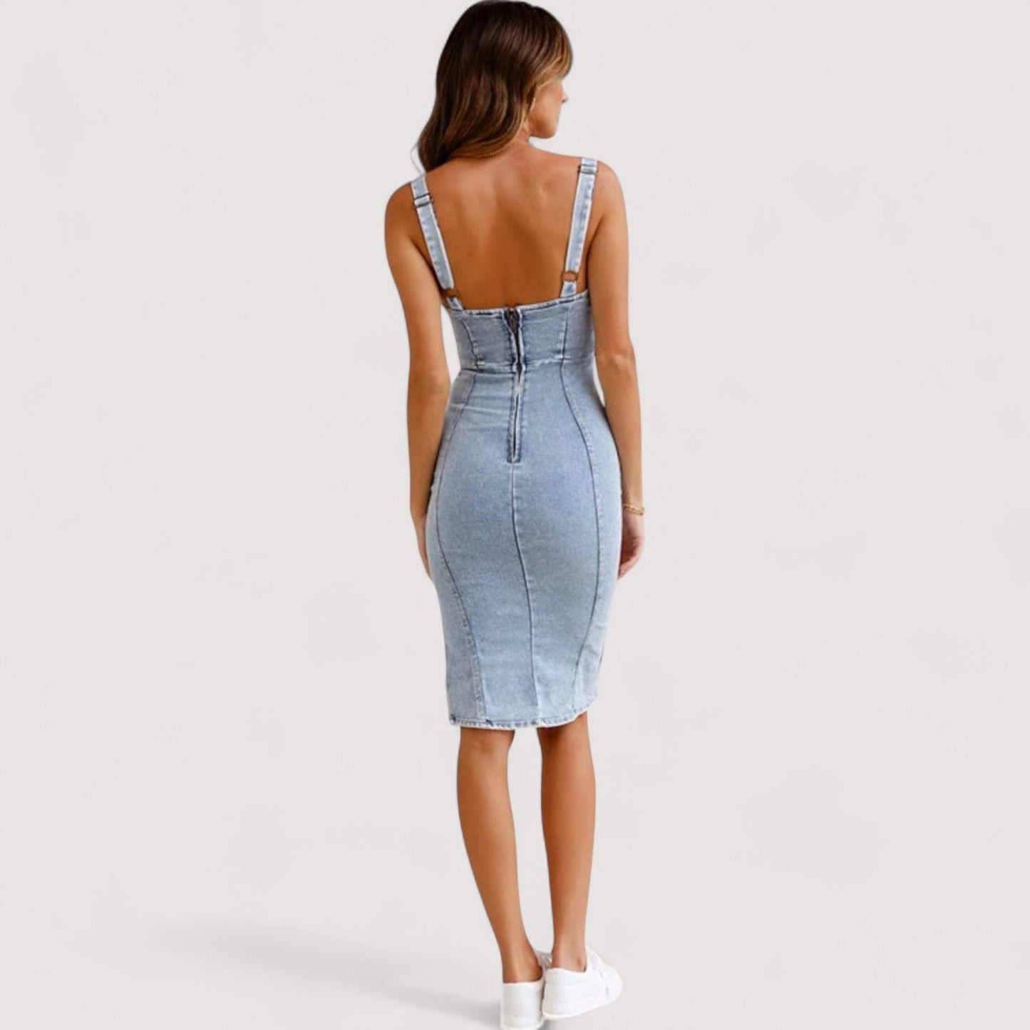 Damen Jeanskleid asymmetrisch figurbetont Schlingenträger bequem elegant