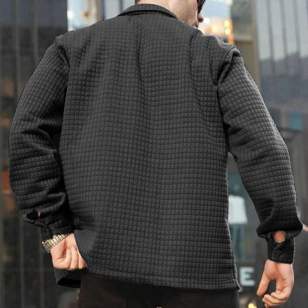 Herrenjacke Polyester Waffelstruktur einfarbiger Kragen Turndown Langarm regulär Lässig Frühling Herbst Winter