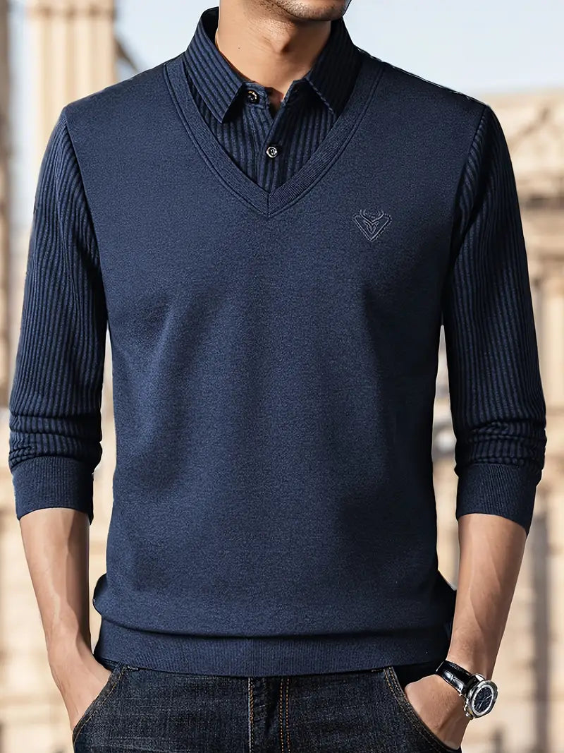 Herren Strickpullover mit V-Ausschnitt Slim Fit weiche atmungsaktive Langarm