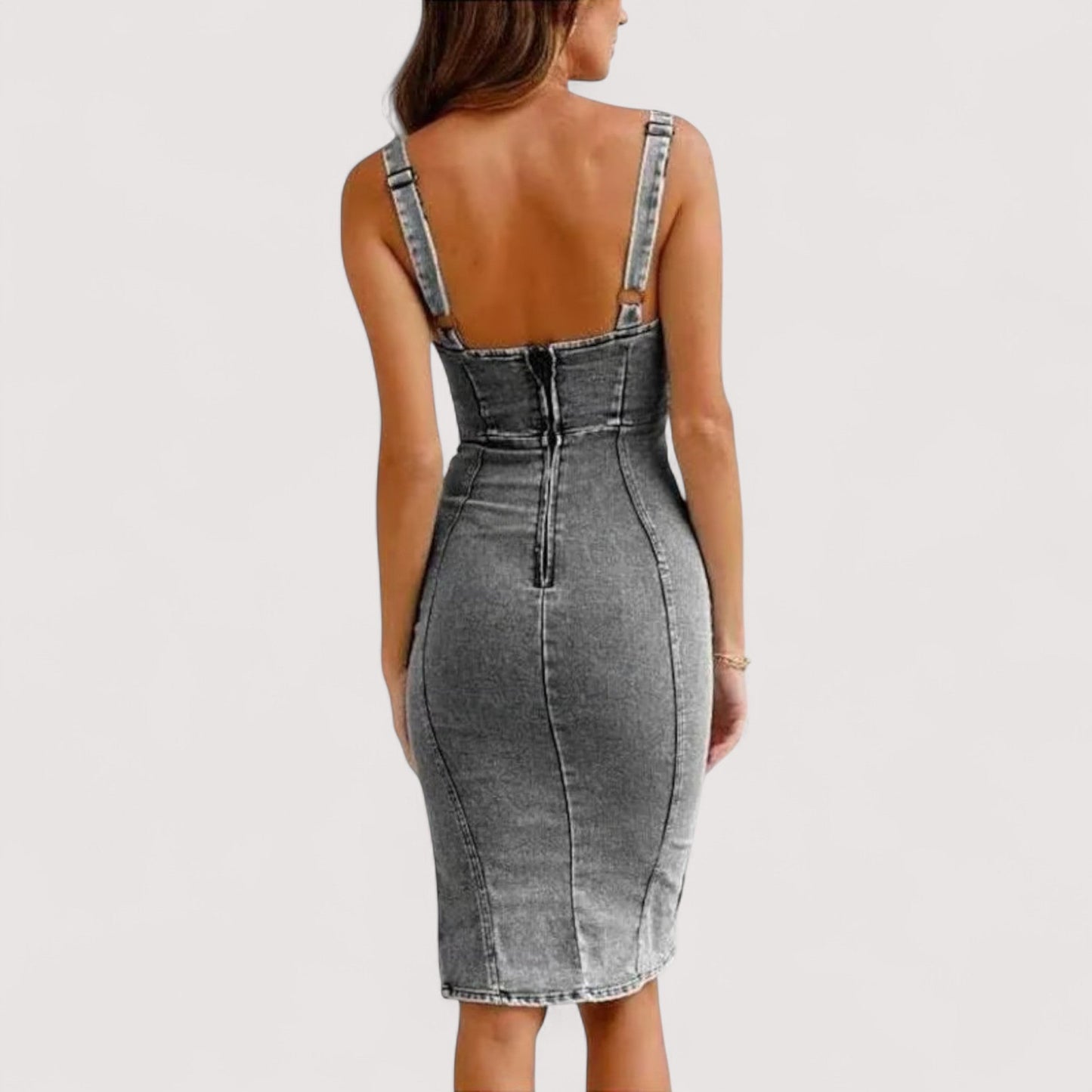 Damen Jeanskleid asymmetrisch figurbetont Schlingenträger bequem elegant