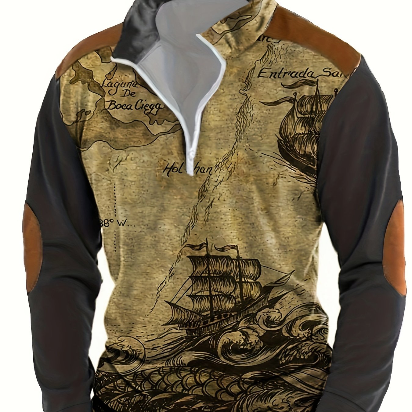 Herren Sweatshirt halber Reißverschluss Stehkragen Druck locker bequem