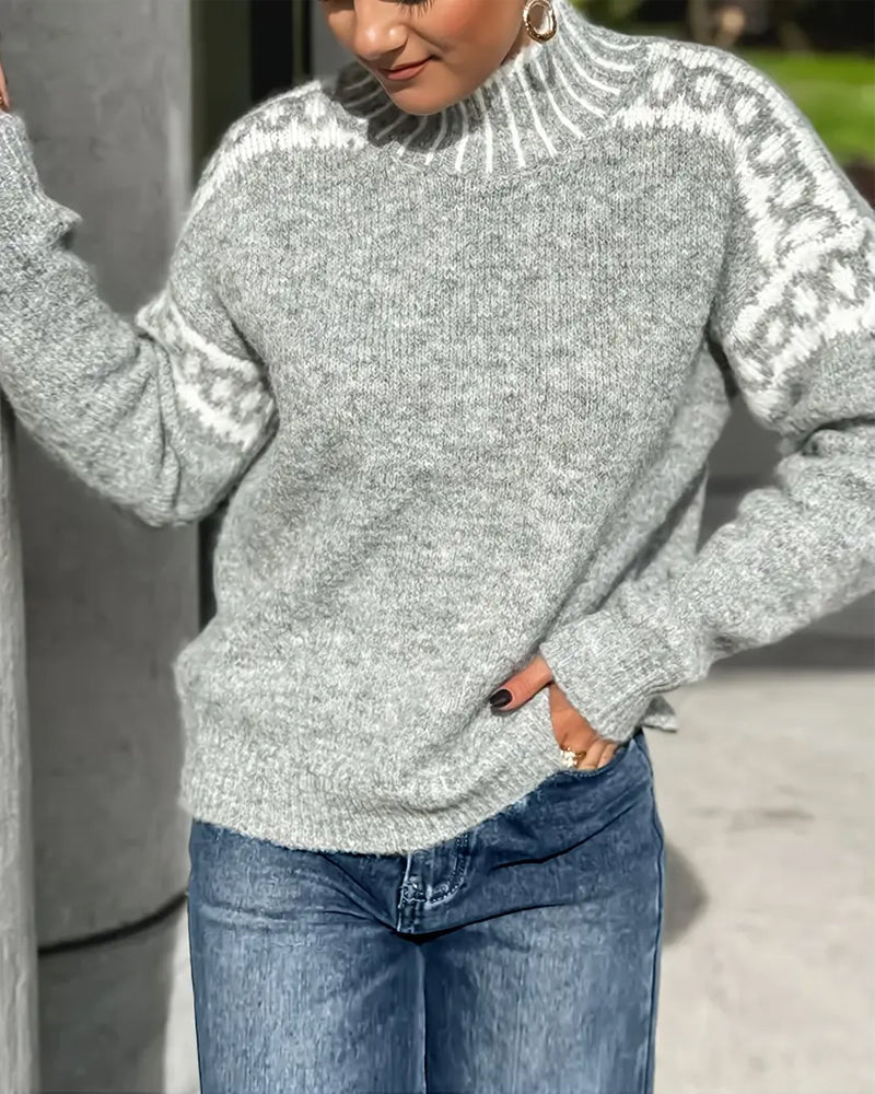 Damen Strickpullover Rollkragen Muster Warm Komfort Winter Alltag