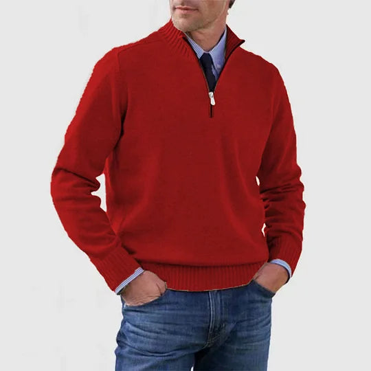 Herren Strickpullover, halber Reißverschluss Stehkragen leicht warm bequem vielseitig