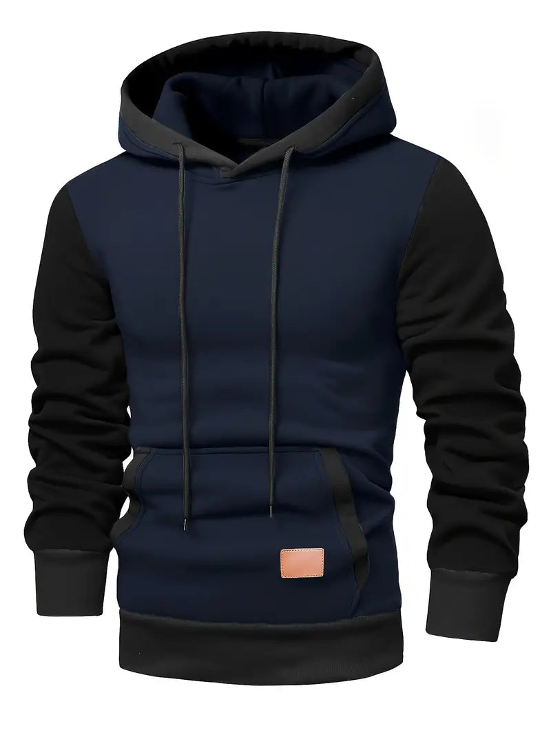 Herren Hoodie zweifarbig Kapuze Kängurutasche Langarm Regular Fit Freizeit Streetwear