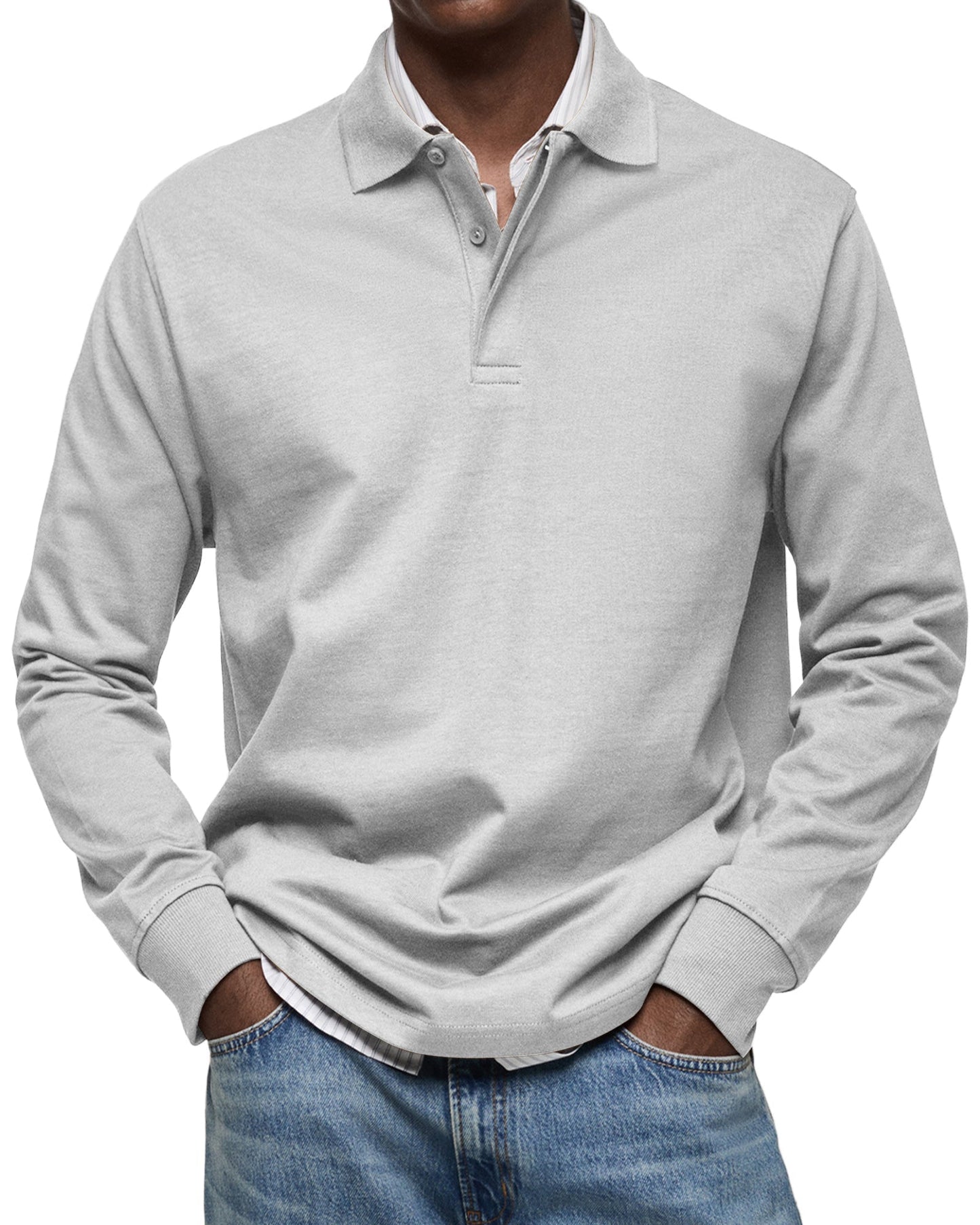 Herren Polo Knopfleiste Langarm klassisch bequem vielseitig elegant