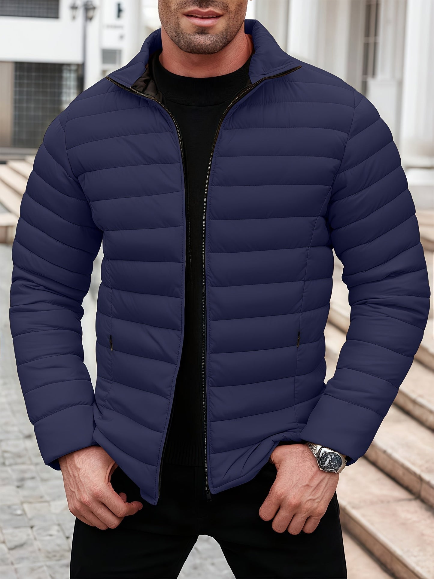 Herren Jacke Regular Fit Leicht Steppung Reißverschluss Warm Isoliert Alltag Outdoor Übergang