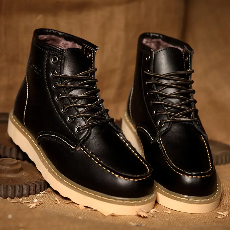 Herren Retro Stiefel gefüttert warm knöchelhoch komfortabel rutschfeste Sohle