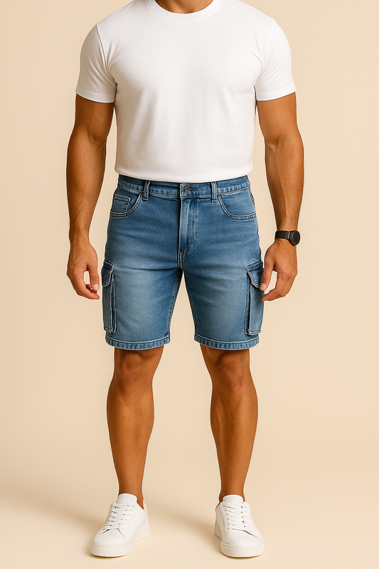 WILHELM | Herren Denim-Cargo-Shorts in mittlerer Länge