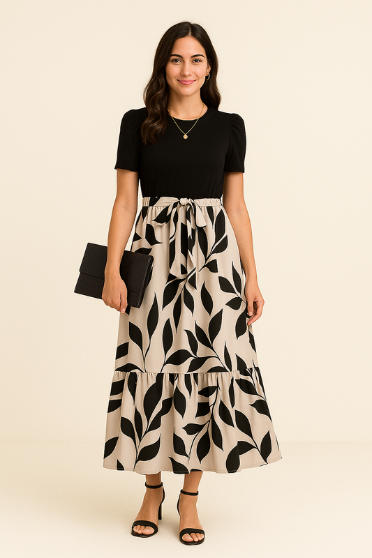 WILHELM | Sommerliches Damen Maxikleid mit Puffärmeln und taillierter Passform