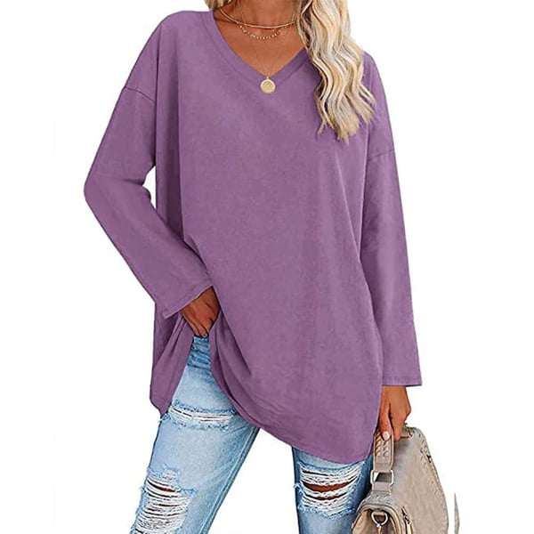 Damen Langarmshirt V-Ausschnitt Lockerer Schnitt Casual Atmungsaktiv Fließend
