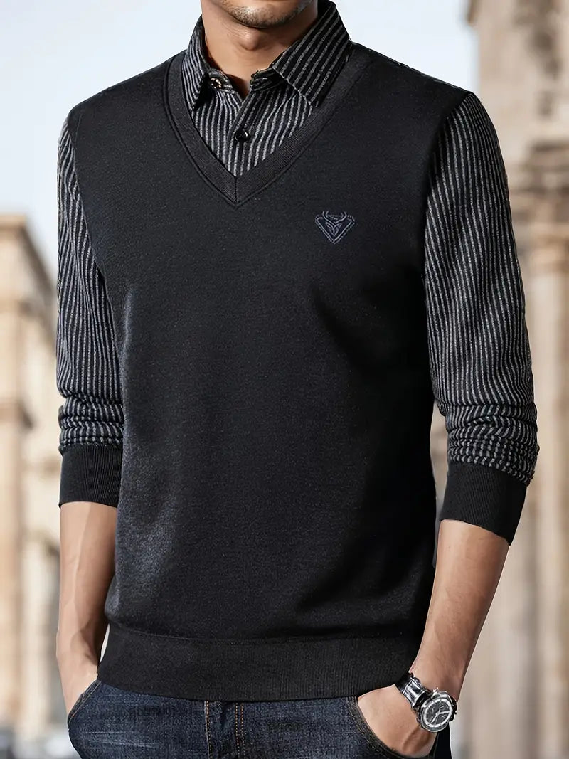 Herren Strickpullover mit V-Ausschnitt Slim Fit weiche atmungsaktive Langarm