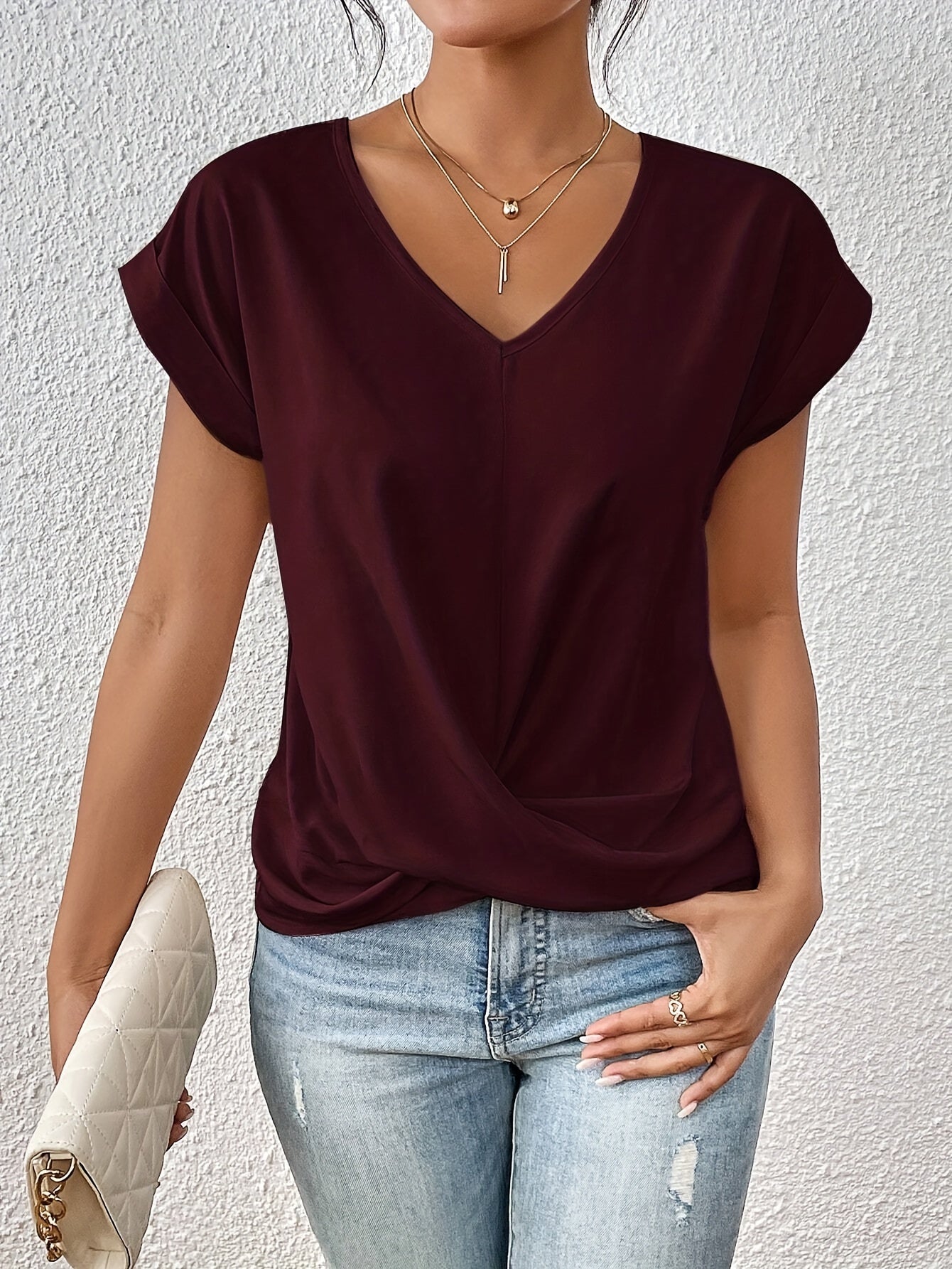 Damen T-Shirt Herzausschnitt, elastisch, weich, bequeme Passform
