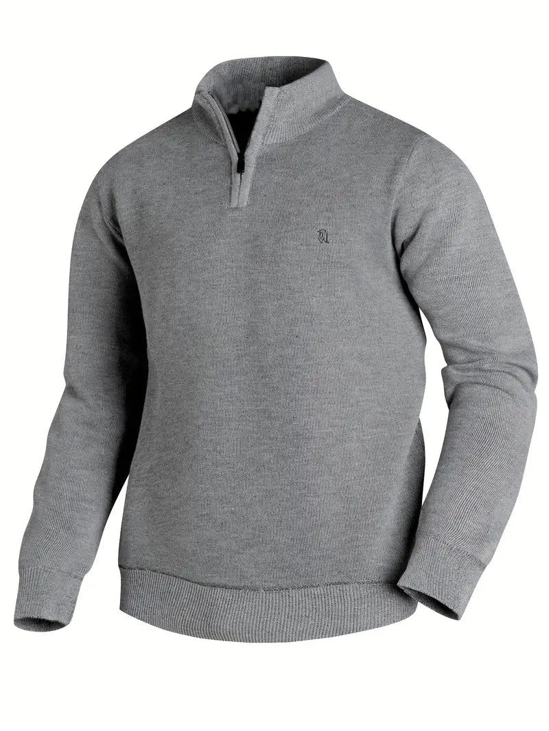 Herren Strickpullover, halber Reißverschluss Stehkragen leicht warm bequem vielseitig