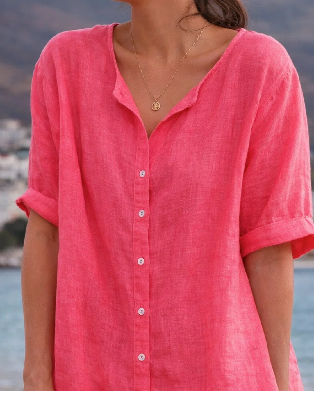 Damen Strandkleid locker V-Ausschnitt kurzarm mit Knoten vorne lange Passform für Sommer und Urlaub
