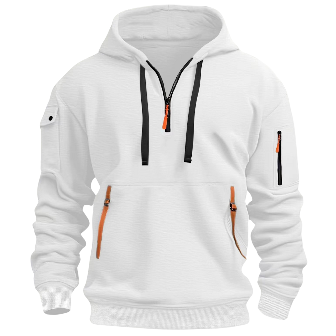 Herren Kapuzenpullover Regular Fit Mehrfachtaschen Reißverschluss Kontrastdetails Casual Alltag Outdoor Hoodie