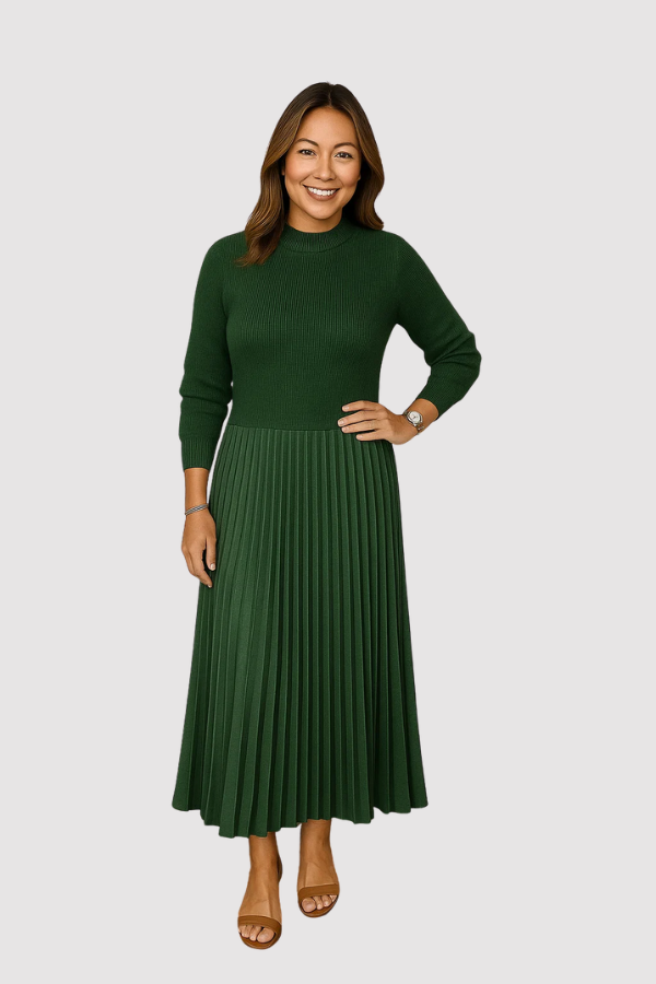Damen Plisseekleid elastischer Bund fließend feminin Passform vielseitig elegant