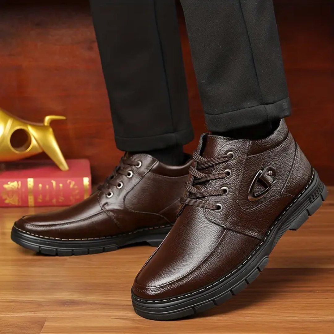 Herren Winterstiefel Leder gefüttert rutschfest Fleece warm Knöchelhoch Reißverschluss Schnürung Alltag Schuhe