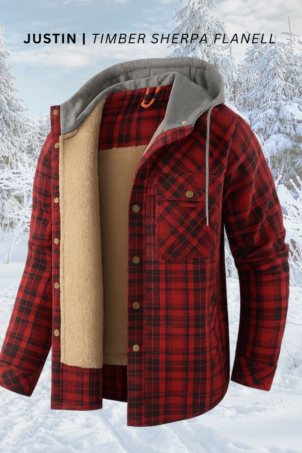 Herren Flanelljacke Sherpa Gefüttert Kapuze Karomuster Warm Regular Fit Übergangsjacke Winter Outdoor Casual