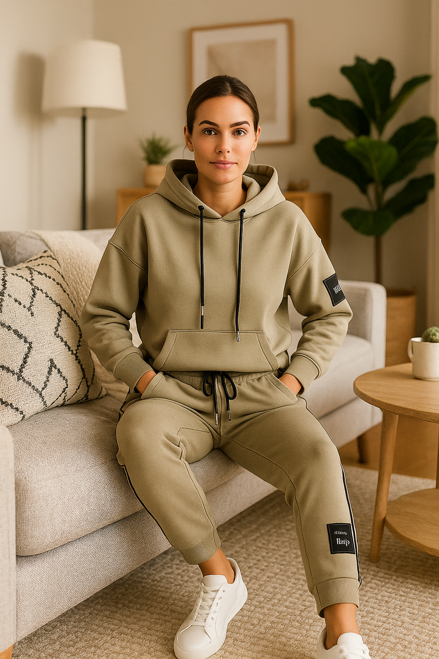Damen Zweiteiler Hoodie mit Kordelzug und Joggerhose Regular Fit Casual Sport Set 2-teilig