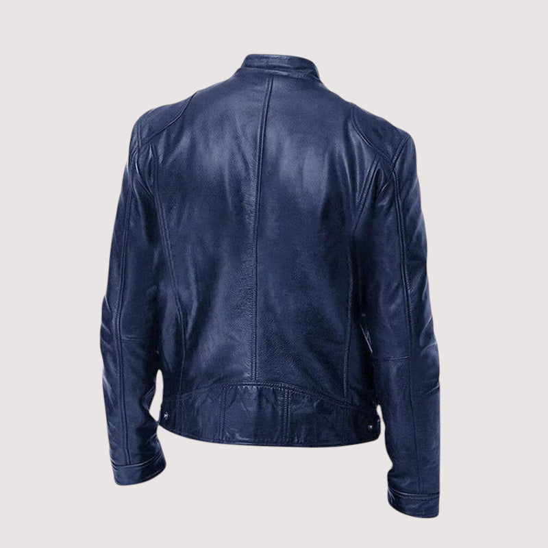 Herren Lederjacke Regular Fit Echtleder Stehkragen Reißverschluss Hüftlang Casual Business Elegant