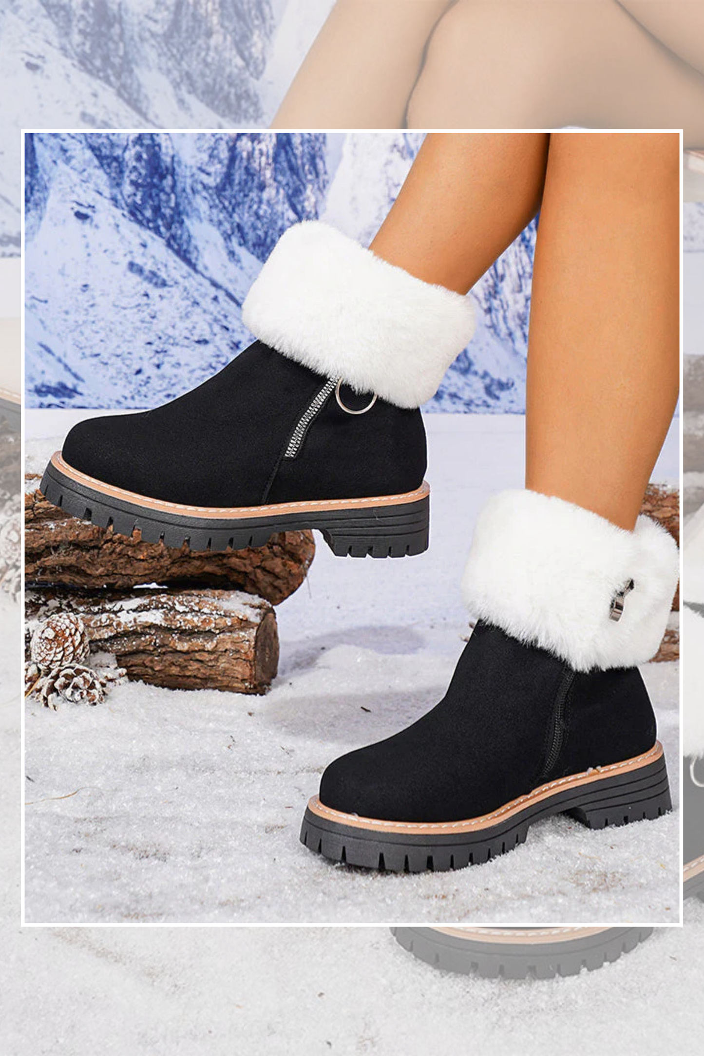 Damen Schneestiefel Kunstpelz Reißverschluss rutschfest warm bequem