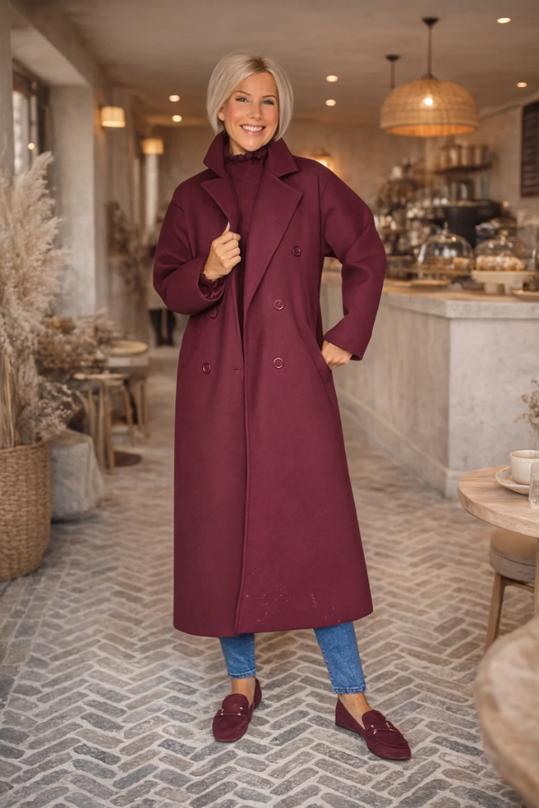 Damen Mantel Lang Doppelreiher Oversized Gefüttert Elegant Casual One Size