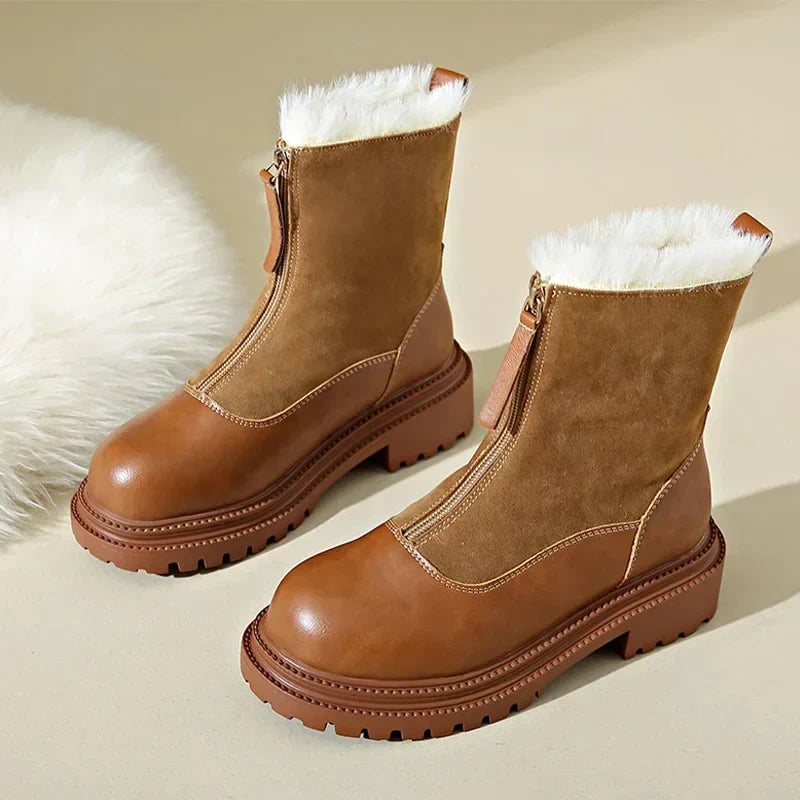 Damen flache Stiefeletten Profilsohle rutschfeste warme bequeme Winterstiefel