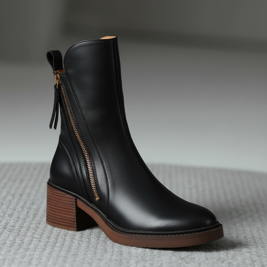 Damen Lederstiefel quadratischer Absatz rutschfest bequem elegant vielseitig