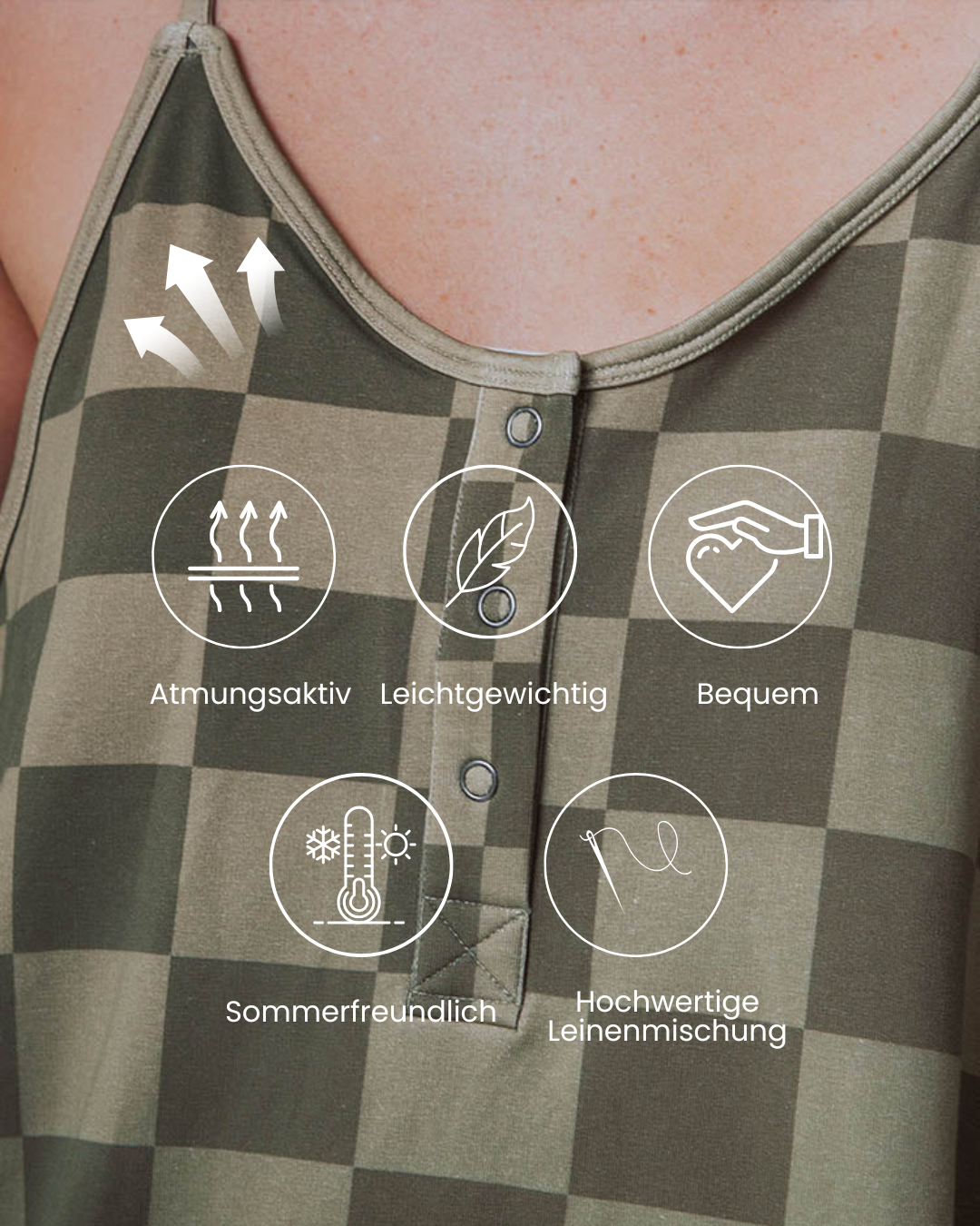Damen Overall kariert, Oversize Passform, offene Rückenträger, Druckknopfverschluss, Taschen