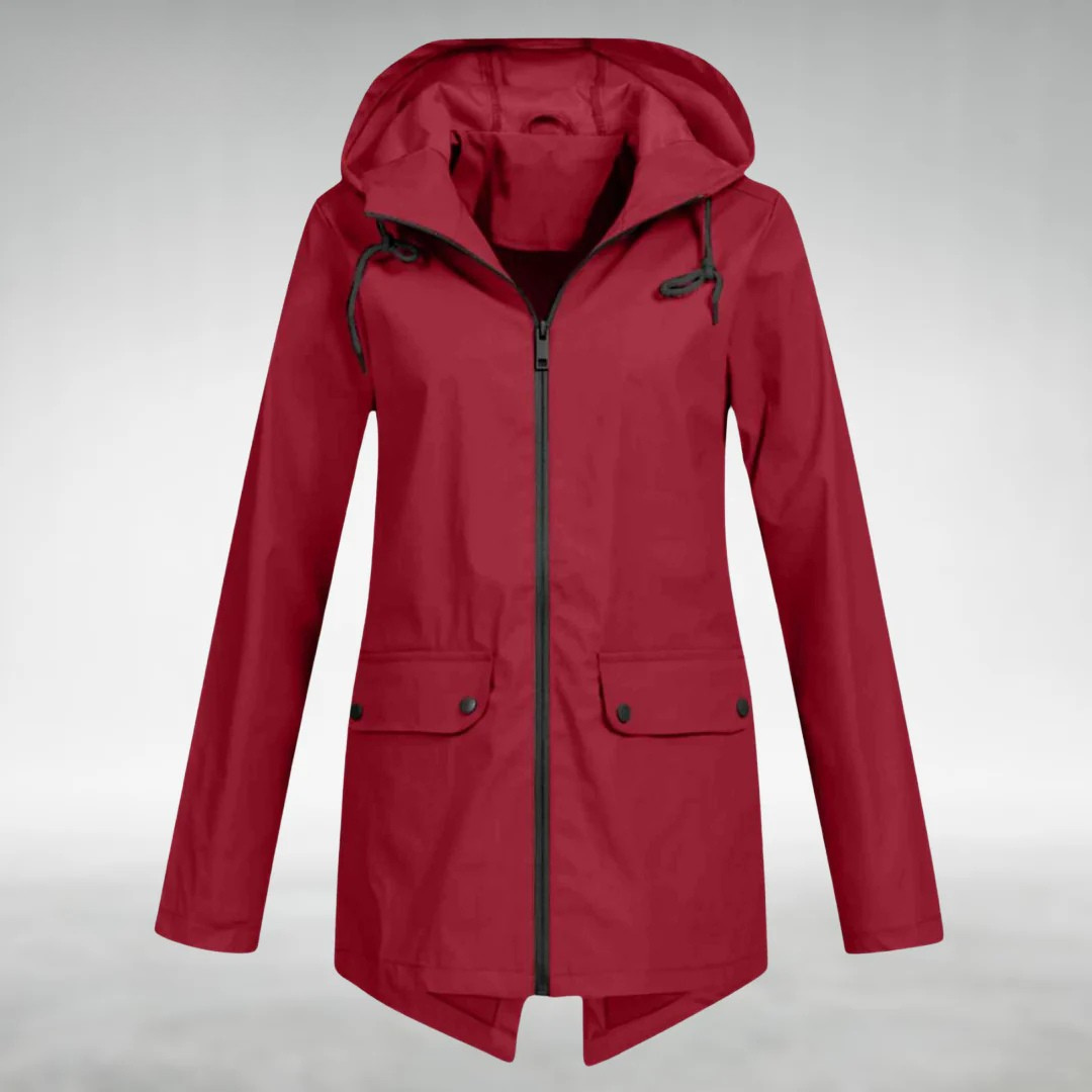 Damen Regenjacke Regular Fit Wasserdicht Kapuze Reißverschluss Taschen Winddicht Alltag Outdoor