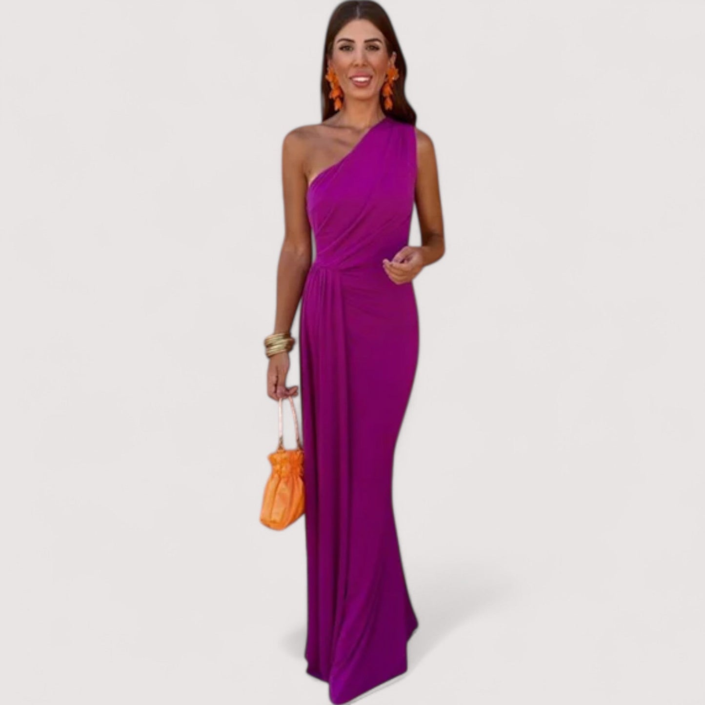 Damen One-Shoulder Kleid asymmetrisch drapiert tailliert fließende Passform elegantes Abendkleid