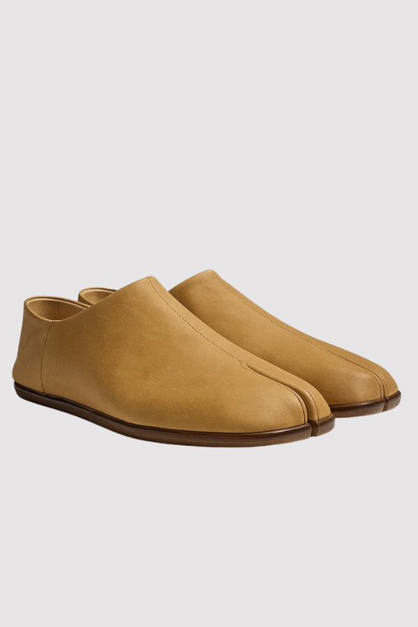 Herren Tabi Slipper Leder Kuhhaut gespaltene Zehen quadratisch verstellbare Ferse Slip-On
