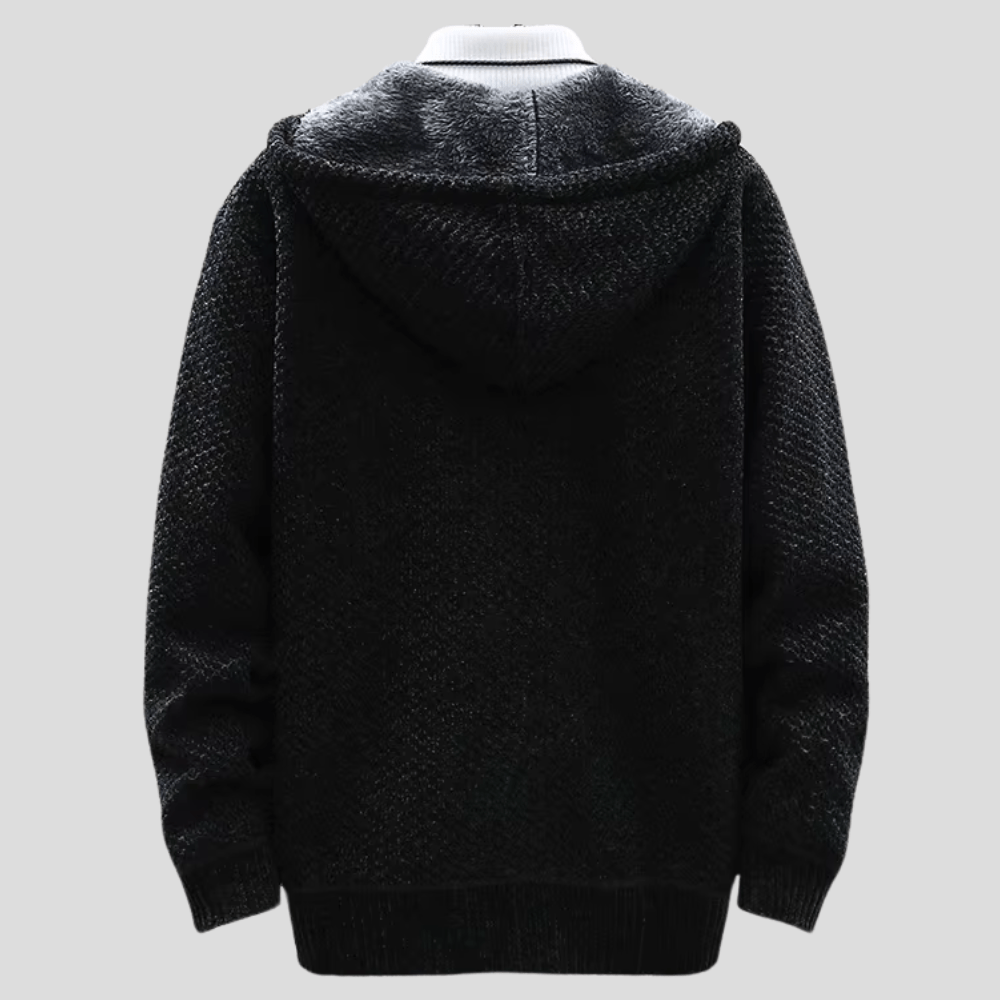 Herren Strickjacke mit Kapuze Regular Fit Fleece Innen gefüttert Reißverschluss Warm Strukturiert Alltag Herbst Winter Minimalistisch