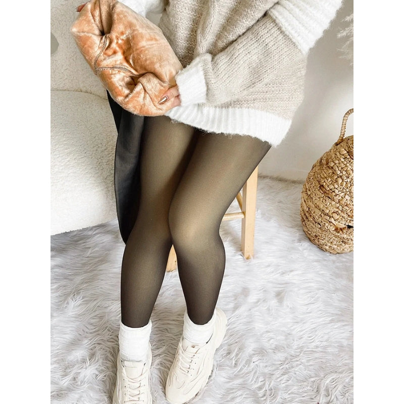 Damen Thermo-Strumpfhose Slim Fit Fleece Innenfutter Transparent Effekt Hohe Elastizität Winter Warm Komfort