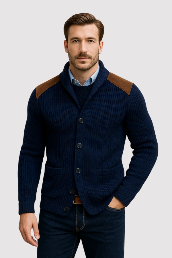 Herren Strickcardigan Regular Fit Struktur Strick Knopfleiste Taschen Warm Casual Business Alltag