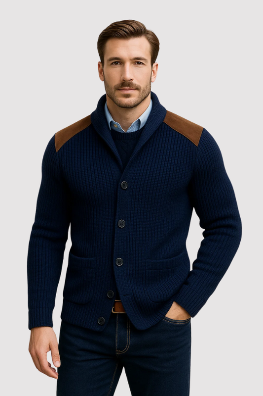 Herren Strickcardigan Regular Fit Struktur Strick Knopfleiste Taschen Warm Casual Business Alltag