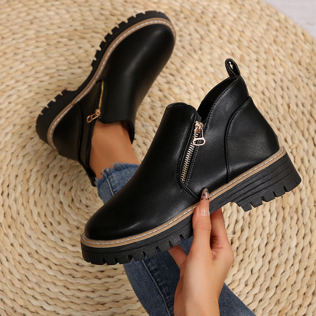 Damenstiefel Reißverschluss-Außensohle ist rutschfest und bequem im Chelsea-Stil