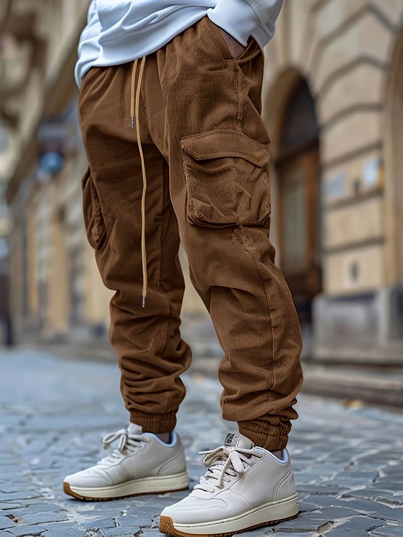 Herren Cargohose atmungsaktiv Kordelzug elastischer Bund lockere Passform mehrere Taschen