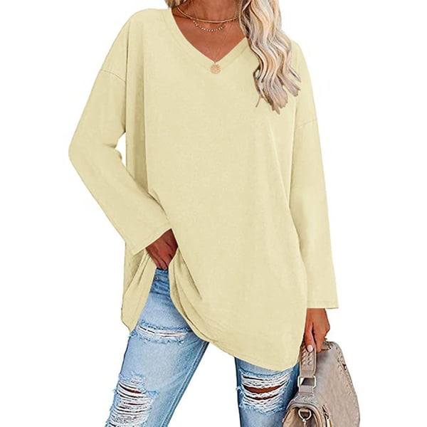 Damen Langarmshirt V-Ausschnitt Lockerer Schnitt Casual Atmungsaktiv Fließend