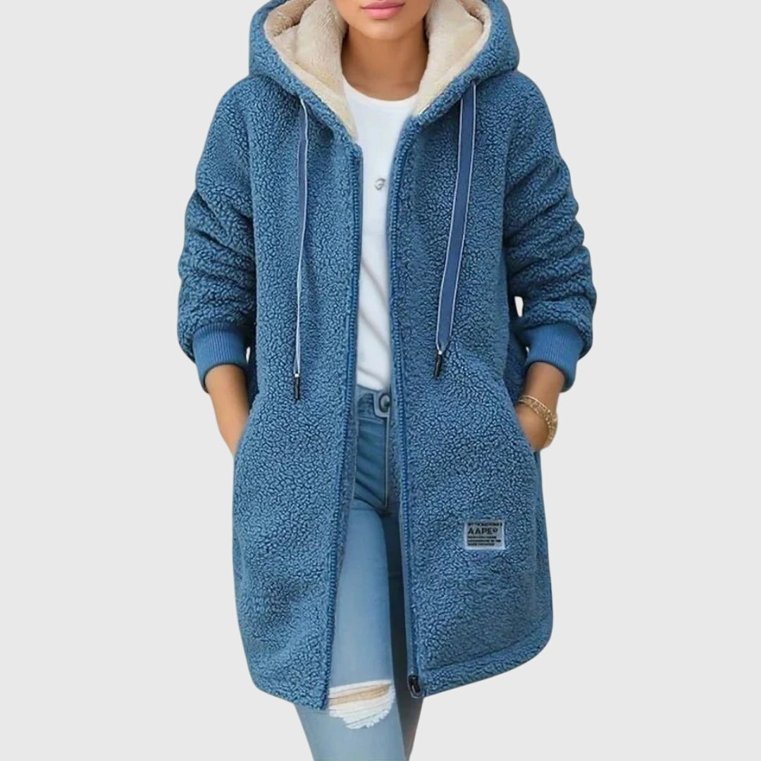 Damen Fleecejacke Regular Fit Kapuze Warm Atmungsaktiv Reißverschluss Freizeit Winterjacke