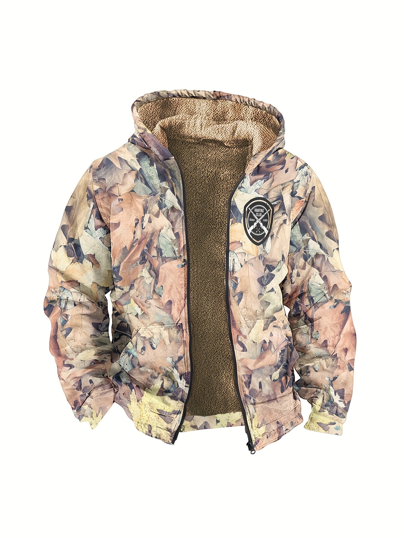 Herren Hoodie Langarm Regular Fit Reißverschluss Camouflage Fleecegefüttert Freizeit Outdoor Kapuzenpullover Warm