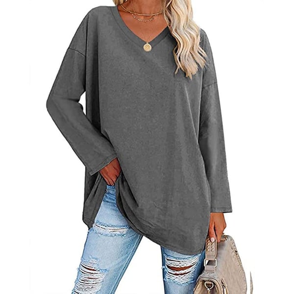 Damen Langarmshirt V-Ausschnitt Lockerer Schnitt Casual Atmungsaktiv Fließend