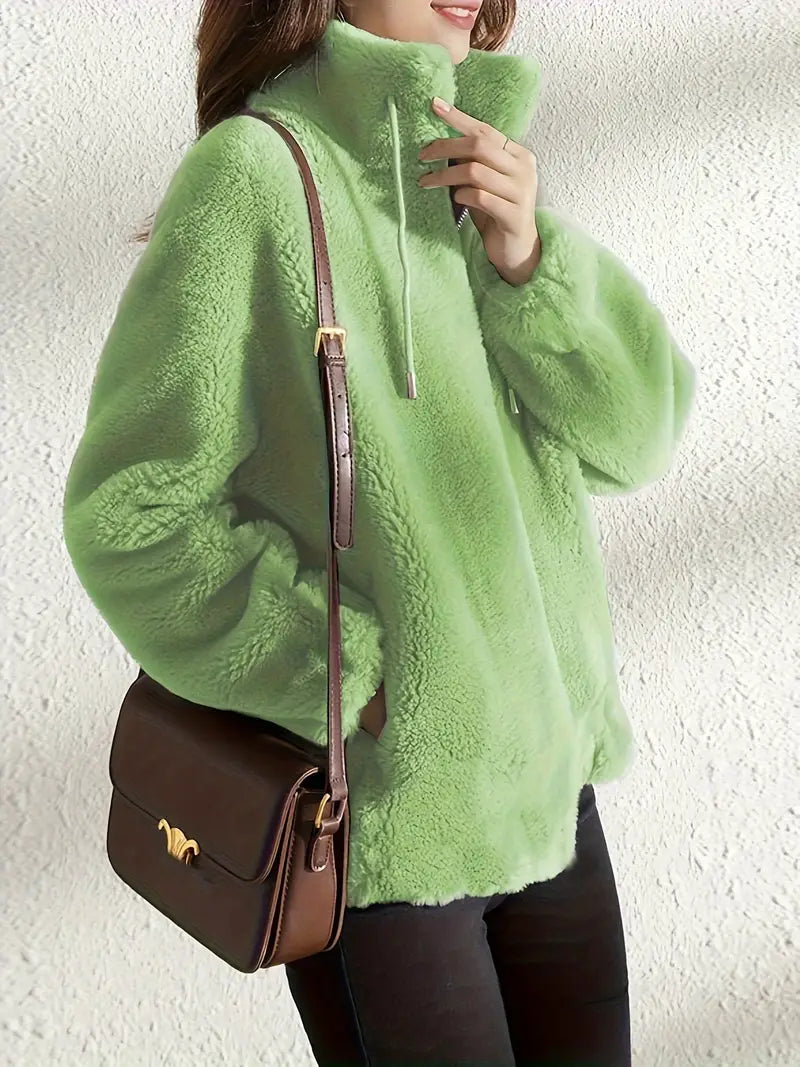 Damen Fleecejacke Warm Stehkragen Kordelzug Regular Fit Weich Freizeit Übergang