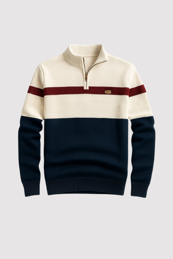 Herren Strickpullover gestreifter halber Reißverschluss Stehkragen angenehm warm