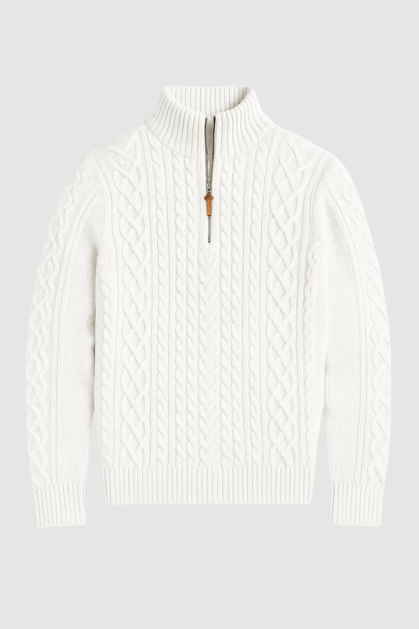 Herren Strickpullover, halber Reißverschluss Kragen Zopfmuster Stehkragen elastisch bequem